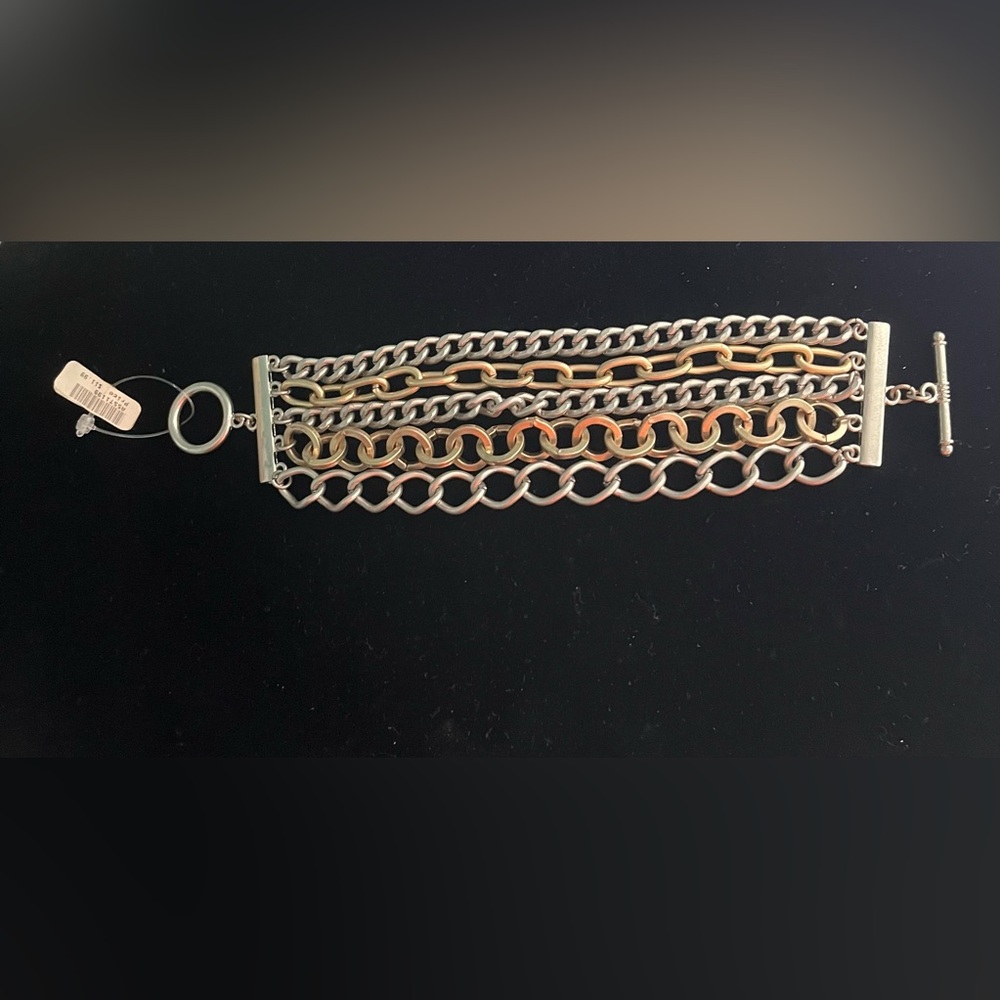 Boutique Cuff Mixed Metal Stacked Layer Chain Bracelet